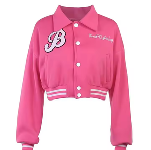 Chaqueta universitaria informal transpirable para mujer, recortada personalizada, cómoda chaqueta cortavientos de algodón y lana para invierno - Product Image 1