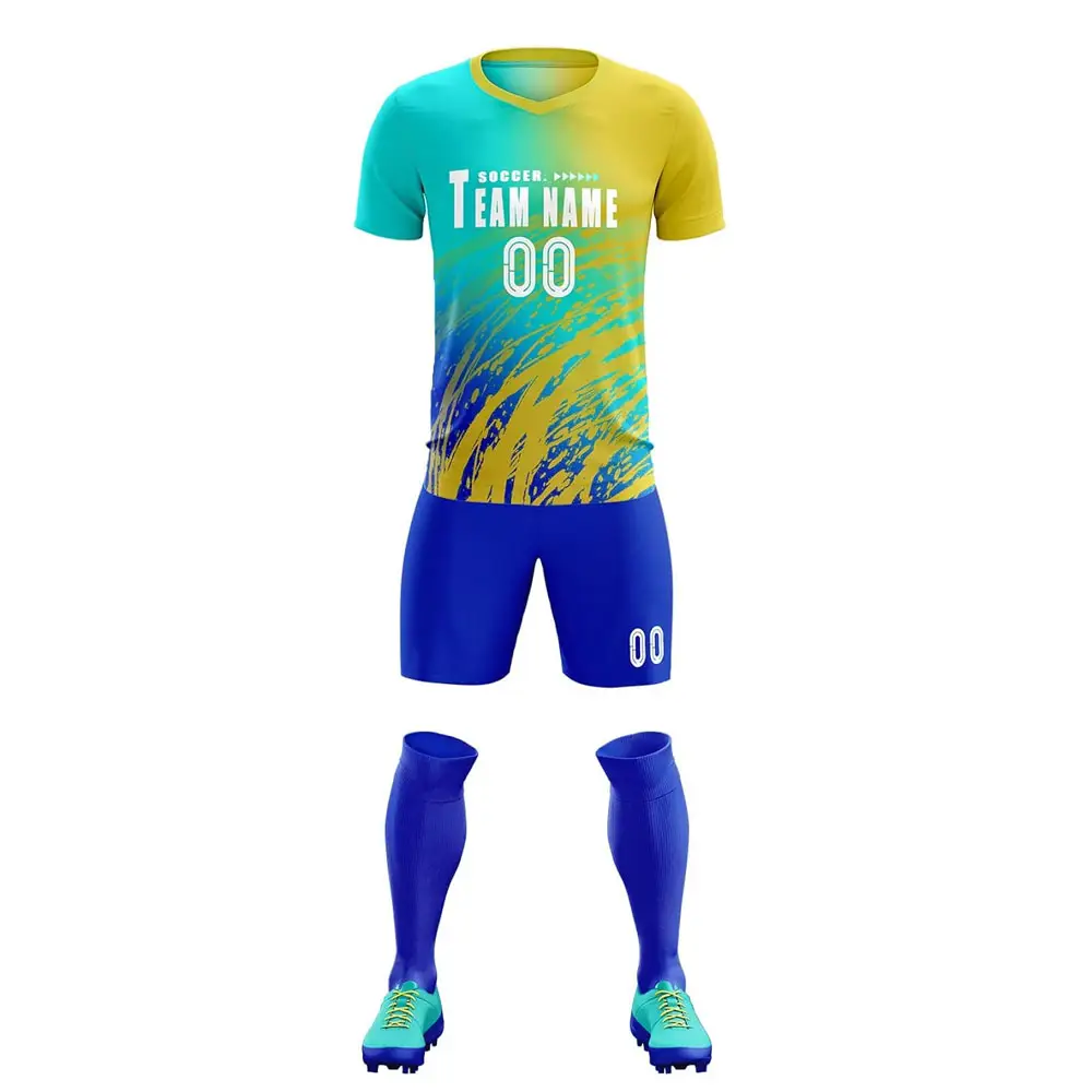 Uniformes personalizados para clubes de futebol, kit de roupas para futebol, logotipo personalizado, uniforme de futebol de qualidade tailandesa, uniforme liso com logotipo da equipe