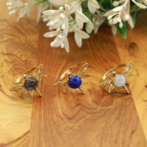Anillo de Libélula de Latón Hecho a Mano, Anillo de Filigrana con Piedras Preciosas Naturales, Anillos Bohemios al por Mayor con Piedras Surtidas - Product Image 5