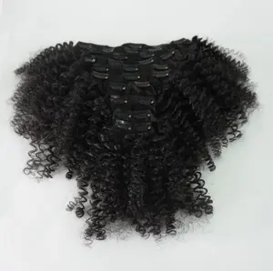 Goedkope Natuurlijke Zwarte 8Pc 10Pc Per Set Kinky Krullend Clip In Remy Haar 100 Human Hair Extensions 4A 4C Kinky Haar Clip-In