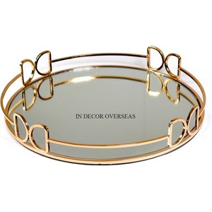 El diseñador único más elegante Alta demanda Chapado en oro Metal resistente Diseñador único Espejo de forma redonda Suministros de bandeja para servir - Product Image 1