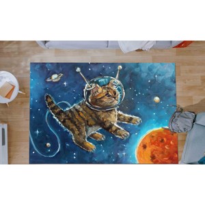 Alfombra de Gato Astronauta: Alfombra Antideslizante con Estampado de Temática Espacial, Alfombra Delgada No Tejida - Product Image 2