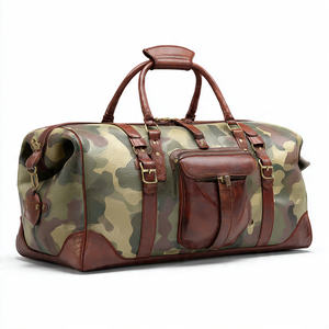 OEM Leather Travel Camo Bags Carry on Luggage <b>Men</b> Leather Duffel Bags <b>Handbag</b> Casual Traveling Duffel Leather Camo Print Bag - Product Image 2