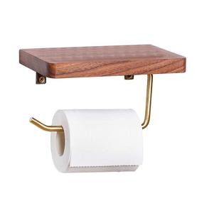 Harlotte Toilet Paper Holder Wall Mounted Toilet Roll Tissue Holder Stand with Wooden <b>Shelf</b> for Bathroom <b>Walnut</b> Beech Wood - Product Image 1