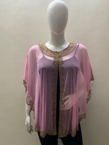 Vêtements d'hiver pour femmes de taille libre Poncho longs hauts avec perles à la main paillettes broderie solide motif chemisier chemise pour la fête de la plage - Product Image 5