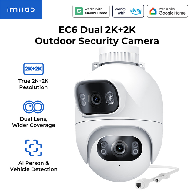 IMILAB EC6 Dual 2K+2K Outdoor Security Camera AI Person Vehicle Detection Waterproof PTZ Surveillance Camera