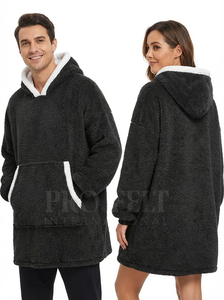 Sudadera Sherpa con Ribete Blanco, Fabricante de Ropa Personalizada, Felpa Cálida de Invierno, Hombros Caídos, Sudadera Larga Extra Grande Unisex - Product Image 2