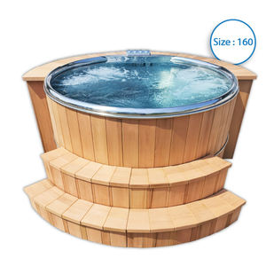Jacuzzi Redondo para Exteriores de 160 cm con Cubierta de Madera de Cedro Rojo y Acero Inoxidable 304, 1 Escalera, para Villas, Hoteles y Zonas de Bienestar - Product Image 1
