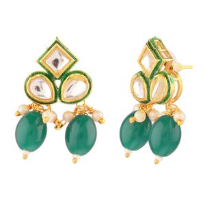 Indian Choker Jewellery Set Faux Pearl Multi Layered Beaded Crystal Kundan Choker Necklace Dangle <b>Earrings</b> Set For Women, Green - Product Image 6