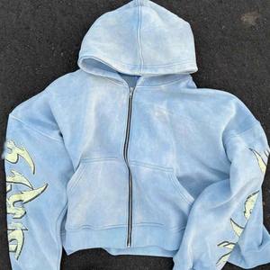 Streetwear personnalisé pour hommes Distressed Sun Faded Washed recadrée sweats à capuche zippés 450 Gsm polaire coton Vintage Zipper Hoodie - Product Image 3