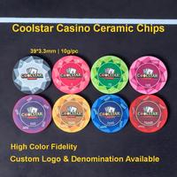 Jetons de poker en céramique de luxe personnalisés avec logo, 39 mm, 10 g, jetons de casino professionnels pour les tournois VIP haut de gamme, la décoration des clubs et des salles