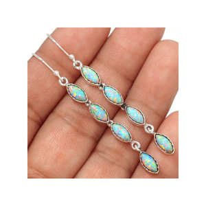 Hermosos Pendientes Colgantes de Plata de Ley 925 con Ópalo de Fuego Natural Tallado a Mano, Joyería Fina para Mujer - Product Image 1