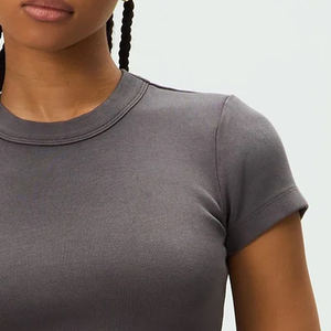 Camisetas Cortas de Verano para Mujer, Elásticas y Cómodas, Cuello Redondo, Color Liso, Personalizadas, de Tela Jersey Suave - Product Image 4