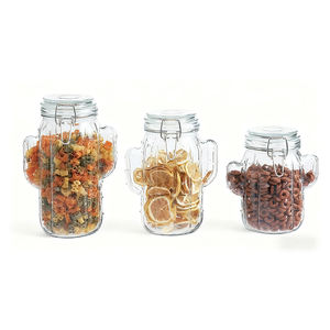 Frasco de Vidrio con Forma de <span class=keywords><strong>Cactus</strong></span> para Almacenamiento, Tapa Hermética con Cierre, Diseño Único para Pasta, Refrigerios, Organización de Cocina, Directo de Fábrica - Product Image 1