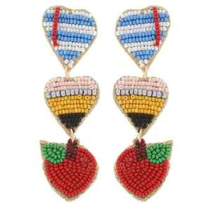 Pendientes de cuentas en forma de corazón hechos a mano de primera calidad, estilo colgante moderno y a la moda para mujer al mejor precio - Product Image 1