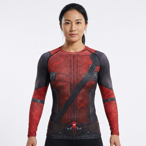 <b>Compression</b> Breathable Eco-Friendly Rash Guard Men Full Sleeve Red <b>Black</b> Sublimation Print Quick Dry Adult Top <b>Shirt</b> - Product Image 5