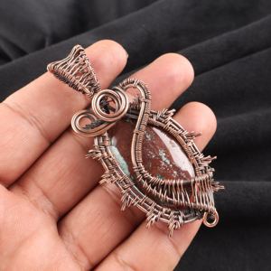 Collier pendentif en jaspe rouge taillé ovale, plaqué argent, enroulé de fil de cuivre, pour les occasions spéciales, bijoux raffinés - Product Image 2