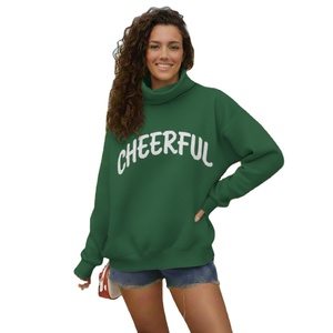 Sweat-shirt décontracté surdimensionné à col montant en molleton bouclette pour femme, avec épaules tombantes, logo frontal, service OEM disponible - Product Image 1
