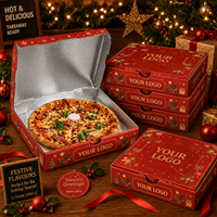 Kotak Pizza Cetak Khusus untuk Liburan dengan Lapisan Foil di Dalam untuk Kemasan Makanan Bawa Pulang Natal Grosir