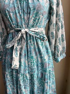 Femmes grande taille à manches longues Maxi robe bloc imprimé coton couleurs mélangées vêtements d'été avec gland décoration 100% coton - Product Image 4