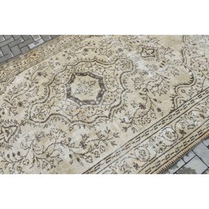 พรมตุรกีขนาด 6x9.5 ฟุต สีน้ำตาลลายทาง พรมขนสัตว์วินเทจ - Product Image 5