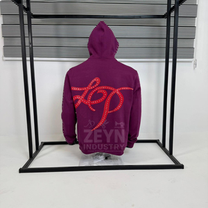 Mode Acid Wash Hommes Graphique Lettre écran Imprimé À Capuche Logo Personnalisé Streetwear Coton Hoodies avec patchwork et strass - Product Image 6