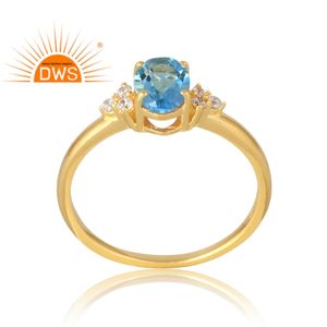 Latest Selling <b>925</b> Sterling <b>Silver</b> 18K Gold Plated Natural Cz & Blue Topaz Gemstone <b>Ring</b> Demi Fine Jewelry Manufacturer - Product Image 1