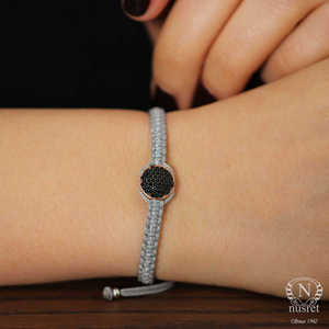 925 Sterling <b>Silver</b> Double-Sided <b>Bracelet</b> with Grey Braided Design Black and White Zircon Stones Crystal <b>Bangle</b> Product - Product Image 5