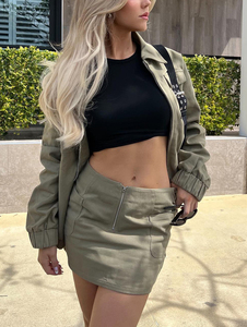 Conjunto de minifalda y chaqueta con cremallera para mujer, trajes de 2 piezas personalizados de alta calidad informales de primavera 2024 al por mayor - Product Image 4