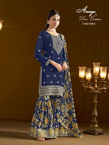 Elégant costume de palazzo Sharara chinnon semi-cousu pour femme, idéal pour les mariages, disponible aux meilleurs prix de gros d'Inde - Product Image 6