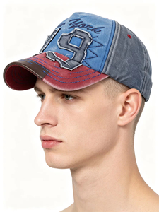 Gorra de béisbol al por mayor, lavada y desgastada, con bloques de color, impresión digital, corona rígida, protección UV solar, transpirable, impermeable, de satén. - Product Image 5