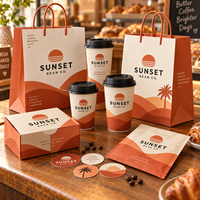 Ensemble d'emballages personnalisés pour café AT PACK avec gobelets, sacs, boîtes et fournitures à emporter imprimés pour les cafés, les restaurants, la promotion de la marque