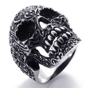 Anillo de Calavera de Acero Inoxidable para Hombre, Estilo Motero, con Incrustaciones Plateadas, Tallas 8-14, Estilo Moderno - SR43 - Product Image 2