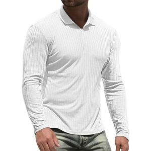Camisetas de Manga Larga de Algodón para Hombre, Camisetas Polo de Alta Calidad, Camiseta a Rayas con Cuello en V Ajustada, Camisetas Superiores Masculinas - Product Image 5