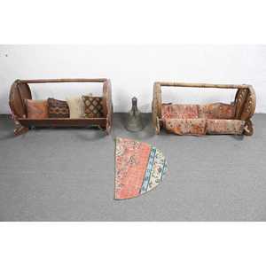 Tapis rond vintage 2,5x1,5 pi (75x45 cm), tapis turc à bordures rouges - Product Image 3