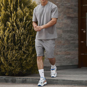 Pemium Quality Men's <b>Set</b> 100% Cotton Streetwear Style T-shirt With Shorts Quickdry Breathable Customized Logo Printing - Product Image 2