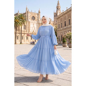 Vestido de Gasa Azul Bebé, Elegante, con Estampado Floral, en Capas, Transpirable, Estilo Casual, Cintura Natural, Talla XS, para el Día, Fiestas y Celebraciones - Product Image 1