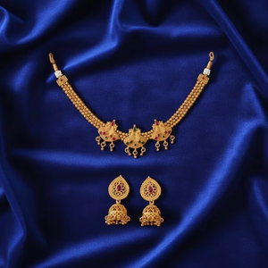 Ensemble de collier ras du cou en perles de style antique en or mat, bijoux fantaisie ethniques pour femmes et filles - Product Image 1