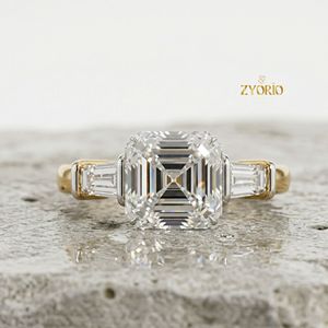 แหวนเพชรสามเม็ดทรงแอสเชอร์ทอง 14K แหวนหมั้นเพชรทรงบาแก็ตต์เรียวเล็ก แหวนแต่งงานเพชรเลี้ยงในห้องปฏิบัติการ - Product Image 1