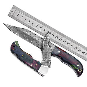 Juego de cuchillos de acero damasco de grado industrial OEM personalizable Funda de cuero repujado Micarta con huella dactilar para exteriores - Product Image 3