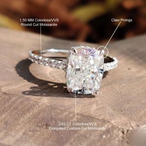 แหวนหมั้นเพชรรัศมีสีขาวตัดเป็นอมตะพร้อมเน้นสีทอง10K - Product Image 3