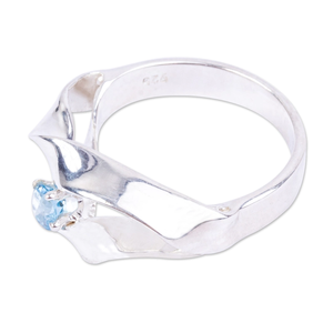 Anillo de declaración minimalista de Plata de Ley 925 con Topacio azul natural, regalo de San Valentín único a la moda, bodas de estilo moderno - Product Image 2