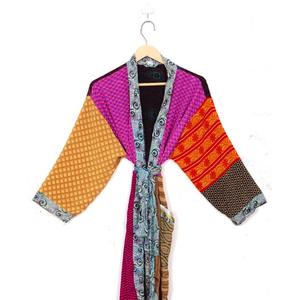Kimono Sari Tradicional Indio de Seda con Parches, Bata de Maternidad de Cuello en V, Cómoda, Larga, con Cinturón, Elegante para Damas de Honor - Product Image 2
