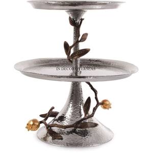 Soporte de pastel de 2 niveles de Metal de calidad Superior chapado en oro pulido brillante de Color plateado de diseñador Floral al mejor precio - Product Image 2