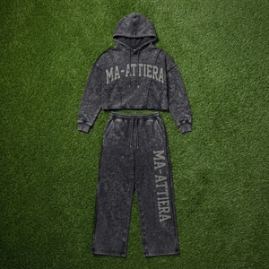Conjunto Deportivo de Dos Piezas para Mujer, Sudadera Corta con Efecto Ácido y Pantalones Anchos - Product Image 6