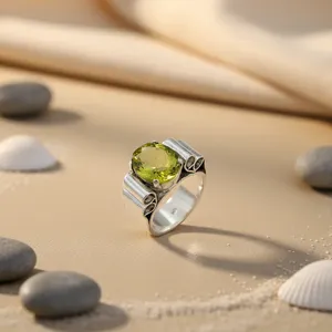 Anillo de Plata 925 y Oro Rosa de 18K para Mujer, con Peridoto, Corte de Gema, Chapado en Rodio, Joyería Fina - Product Image 1
