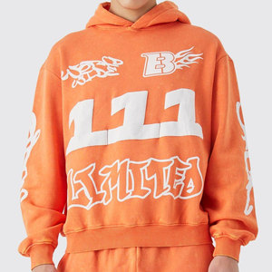 Ensemble de survêtement d'hiver 100% coton personnalisable 500GSM respirant poids lourd grande taille-pantalon évasé à capuche capuche surdimensionnée solide - Product Image 3