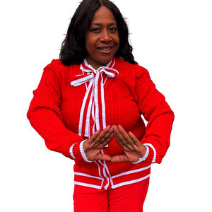 Noeud papillon personnalisable à bordure blanche DST 1913 Cardigan de sororité grecque femmes côtelé coton mélangé Stretch hiver décontracté broderie - Product Image 6