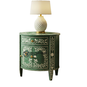 Mesita de noche de madera con incrustaciones de hueso verde de excelente calidad con tres cajones para el hogar disponible al mejor precio de mercado - Product Image 1