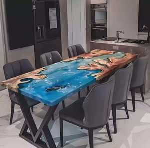 Eco-friendly Home Furniture Rectangle Blue Ocean <b>Live</b> <b>Edge</b> River <b>Table</b> Solid Wood Resin Epoxy Wood <b>Table</b> - Product Image 3